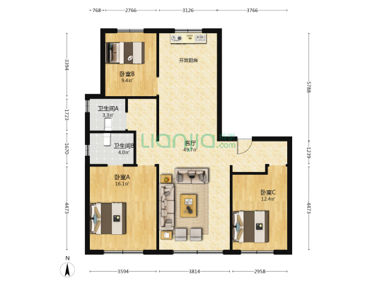 保利朗阅天阅 3室1厅2卫 126平方