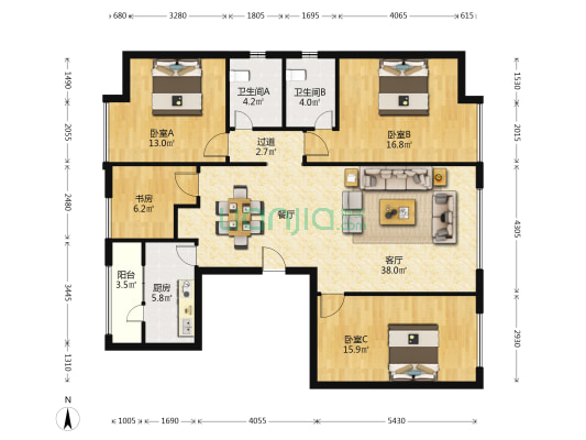 海埂悦府 4室1厅2卫 120平方