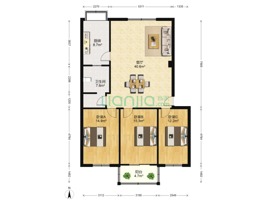 湖北省统计局宿舍 3室1厅1卫 120平方