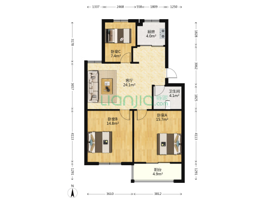新港小区 3室1厅1卫 93平方