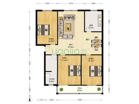 金隆小区 3室1厅1卫 136平方