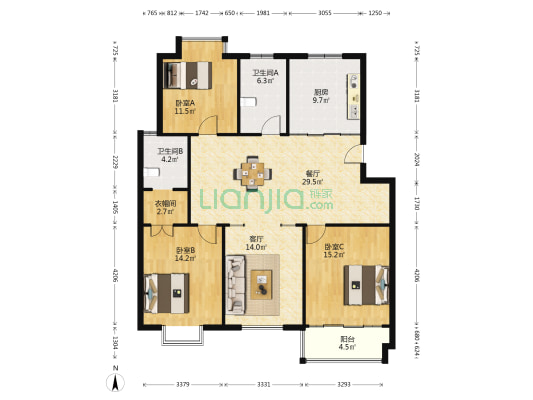文富花苑二区 3室2厅2卫 133平方