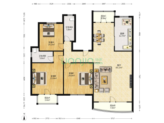 鲁瑞苑 3室1厅2卫 191平方
