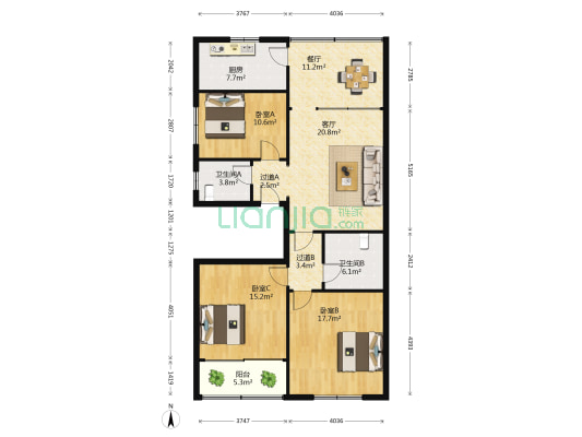 民兴路 3室2厅2卫 117平方
