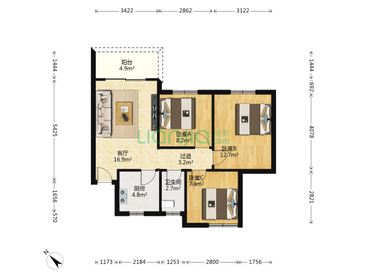 张家沟还建房二期 3室1厅1卫 77平方