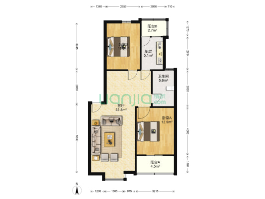 东方文化A住宅区 2室1厅1卫 88平方