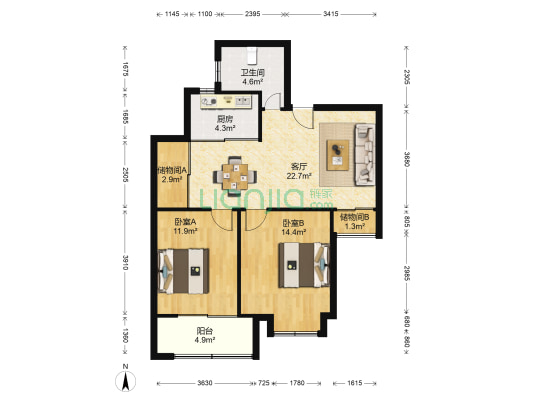 水韵名居 2室1厅1卫 94平方