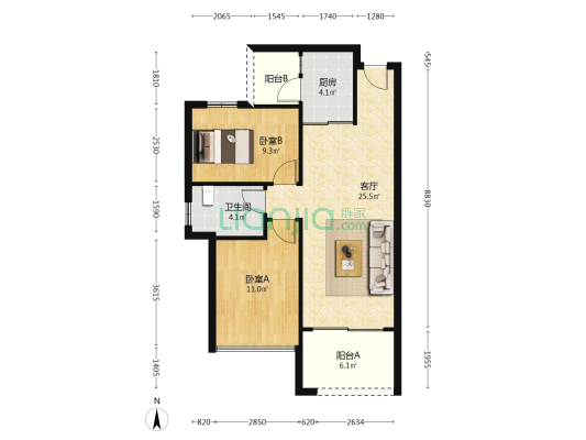 凯旋国际公馆 2室1厅1卫 78平方