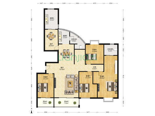 盛世洪城 4室2厅2卫 268平方