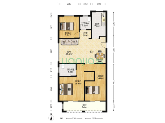 新城悦隽 3室1厅2卫 125平方