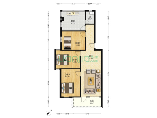 翠竹苑 3室1厅1卫 92平方