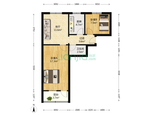国棉四厂二宿舍 2室1厅1卫 62平方