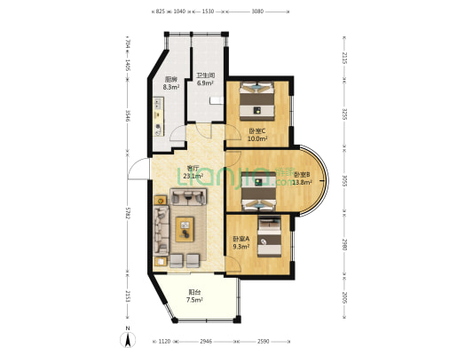 贵州省体委职工住宅区 3室1厅1卫 81平方