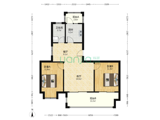 任港嘉苑 2室2厅1卫 99平方