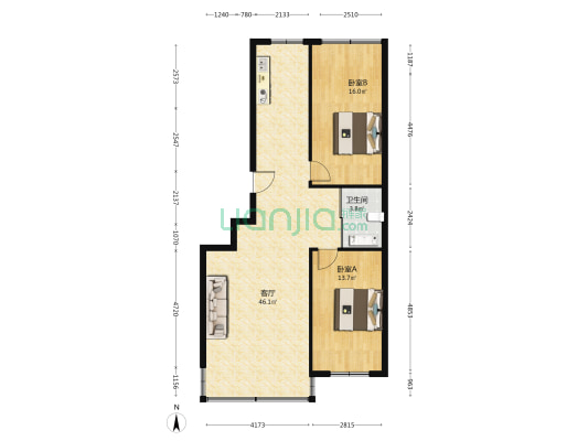 湖西花园 2室1厅1卫 104平方