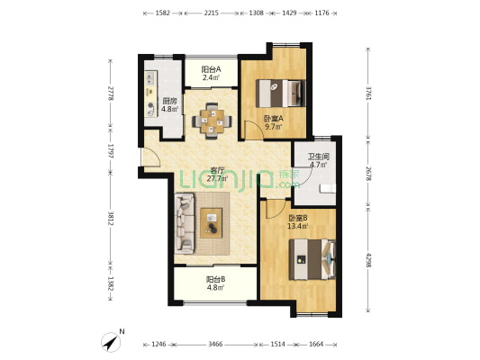 绿洲古猗新苑(二期) 2室1厅1卫 89平方