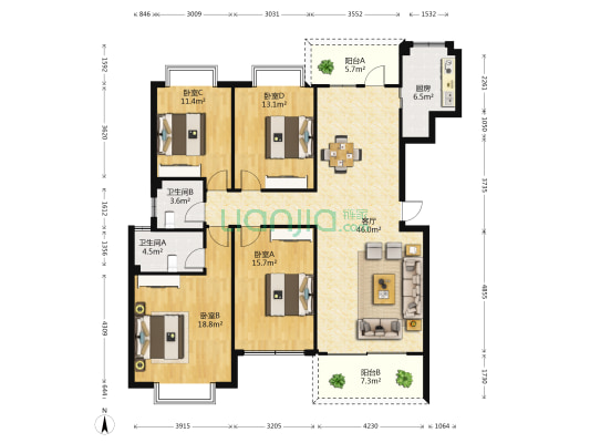高新苑 4室1厅2卫 168平方