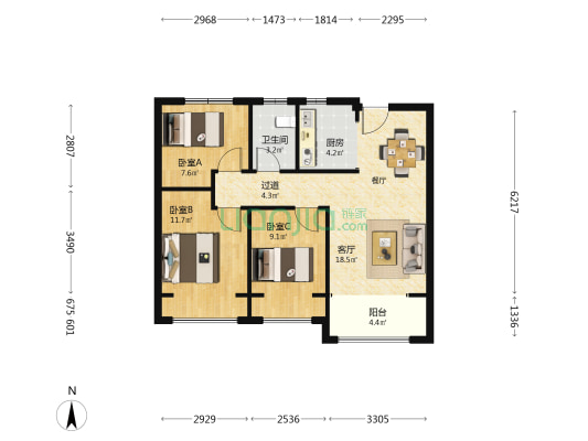 亚星安泰苑 3室1厅1卫 87平方