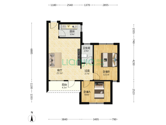 华丽花园 2室1厅1卫 71平方
