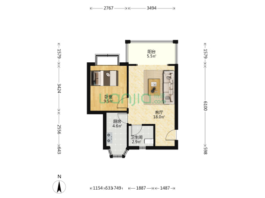 中国青城1期 1室1厅1卫 48平方