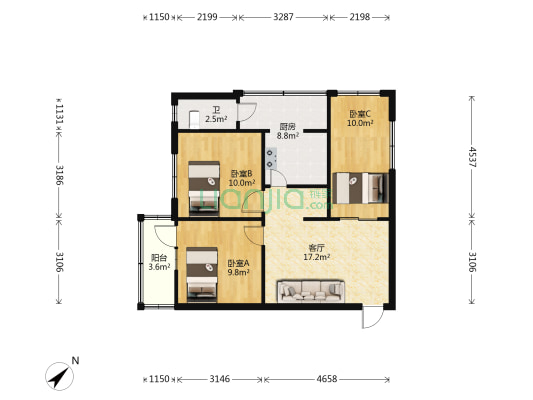 千禧苑B区 3室1厅1卫 60平方