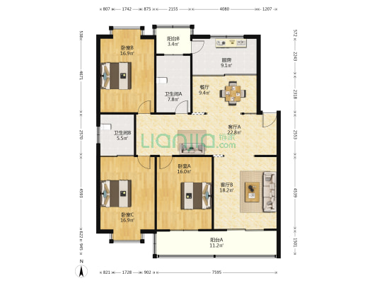 兴仁兴发住宅 3室3厅2卫 154平方