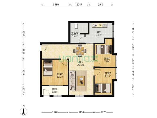 省社会科学培训中心宿舍 3室1厅1卫 92平方