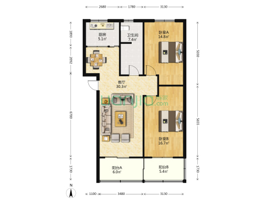 老街雅苑 2室1厅1卫 104平方