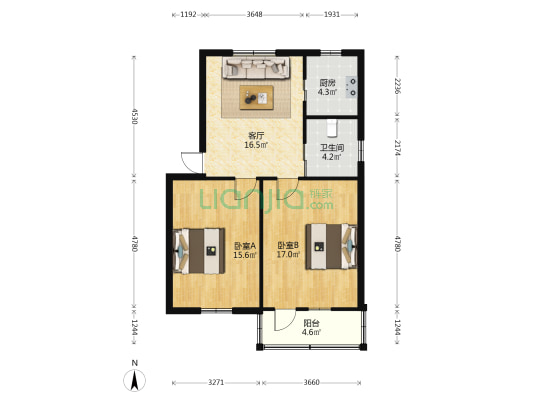 莱茵达路7号 2室1厅1卫 74平方