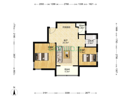 渤海天易园 2室1厅1卫 81平方