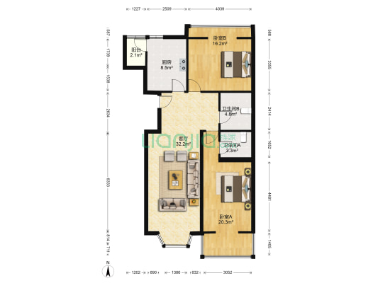 富民新区 2室1厅2卫 116平方