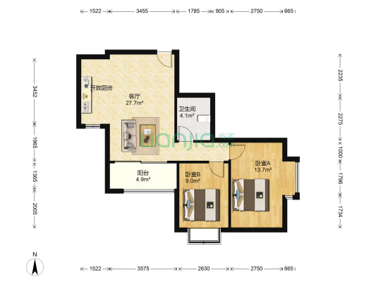 高新苑 2室1厅1卫 75平方