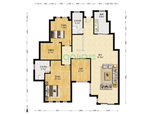 中渝梧桐郡B区 3室1厅2卫 159平方