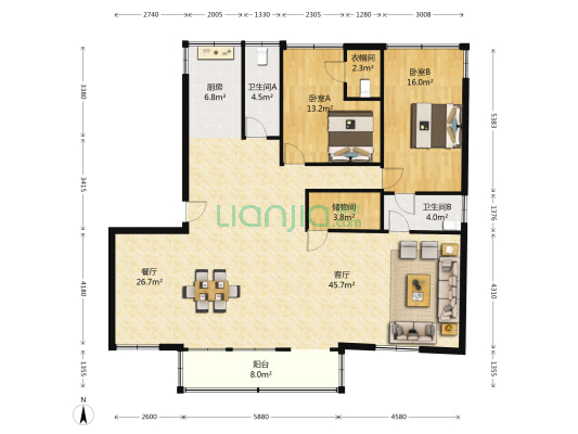 华景苑 2室2厅2卫 158平方