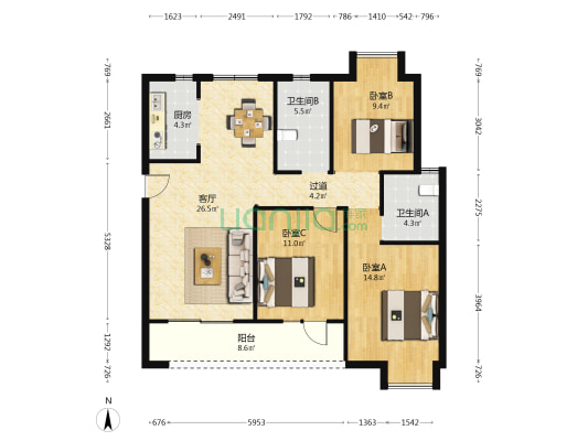 城投丰山府 3室1厅2卫 120平方
