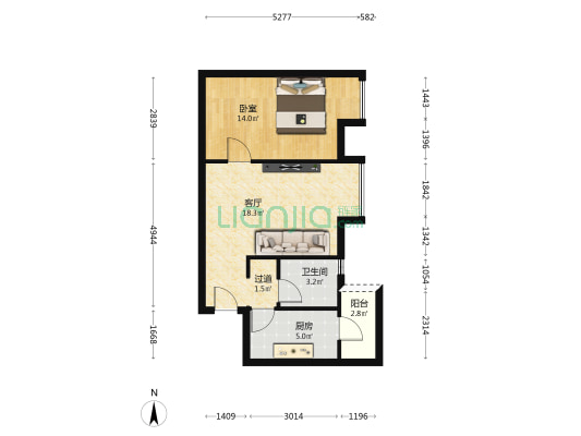 新怡花园A区 1室1厅1卫 56平方