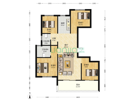 诸暨佳源府 4室1厅2卫 125平方