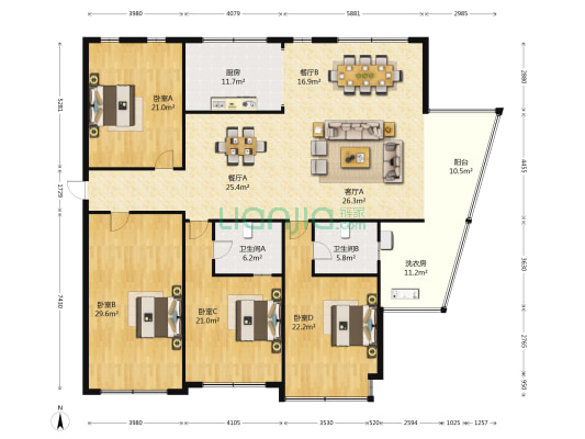 汇景花园 4室3厅2卫 206平方