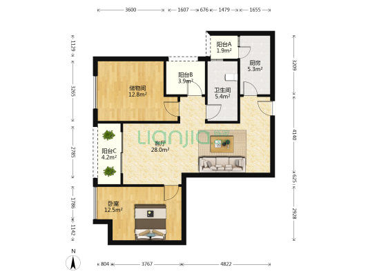 格力两江总部公园3期(怡湖居) 2室2厅1卫 68平方