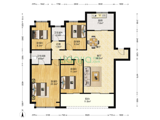万科翡翠天御 4室1厅2卫 142平方