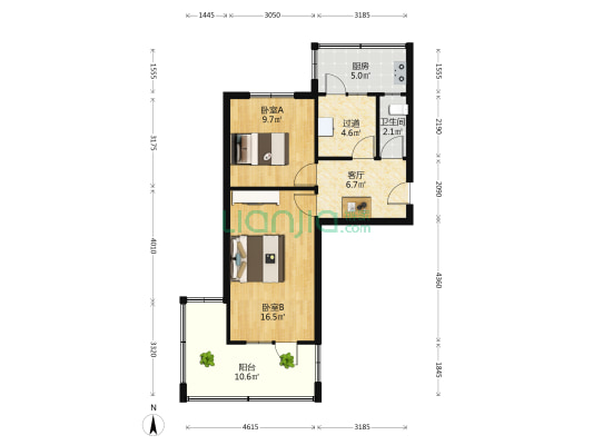 电大街17号 2室1厅1卫 53平方