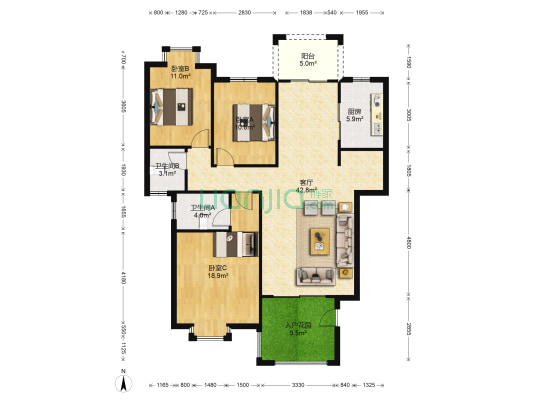 东江学府二期 3室1厅2卫 139平方