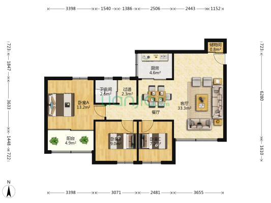 关平路103号 3室1厅1卫 81平方