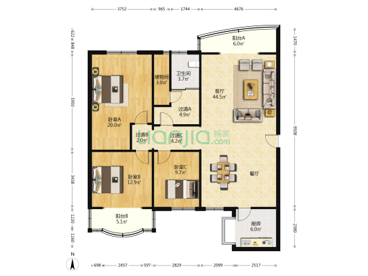 北晨商务 3室1厅1卫 157平方