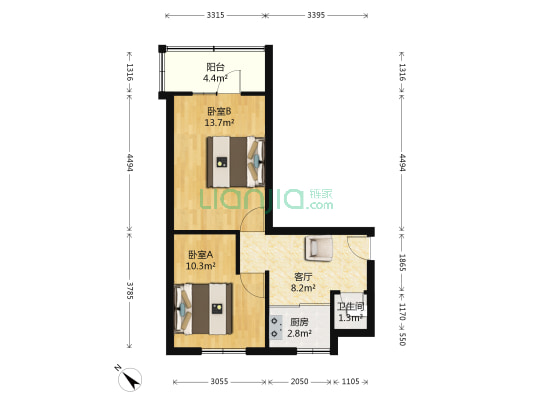 包头道 2室1厅1卫 52平方