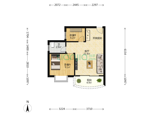 星华雅苑 2室1厅1卫 49平方