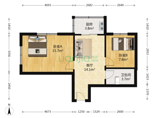 丹建社区 2室1厅1卫 62平方