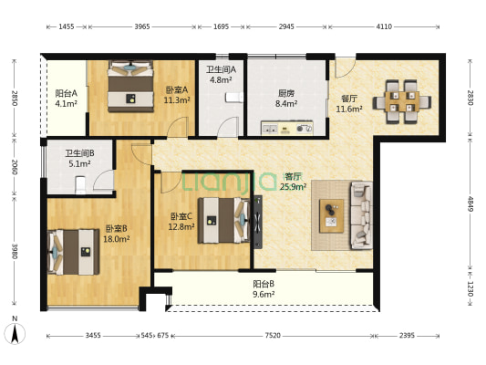 宗申动力城二期 3室2厅2卫 118平方