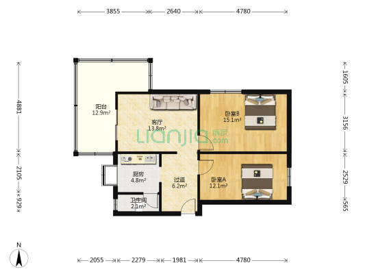 手表厂宿舍 2室1厅1卫 67平方