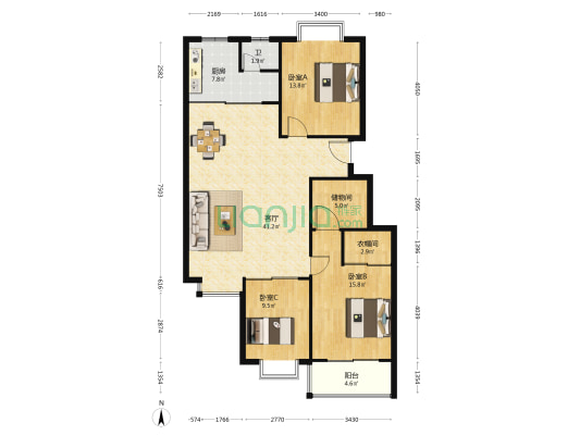 官塘公寓 3室1厅1卫 123平方